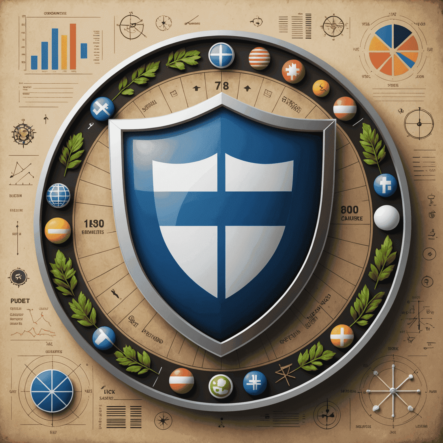 A shield icon representing protection, surrounded by various financial symbols and charts specific to Finnish markets