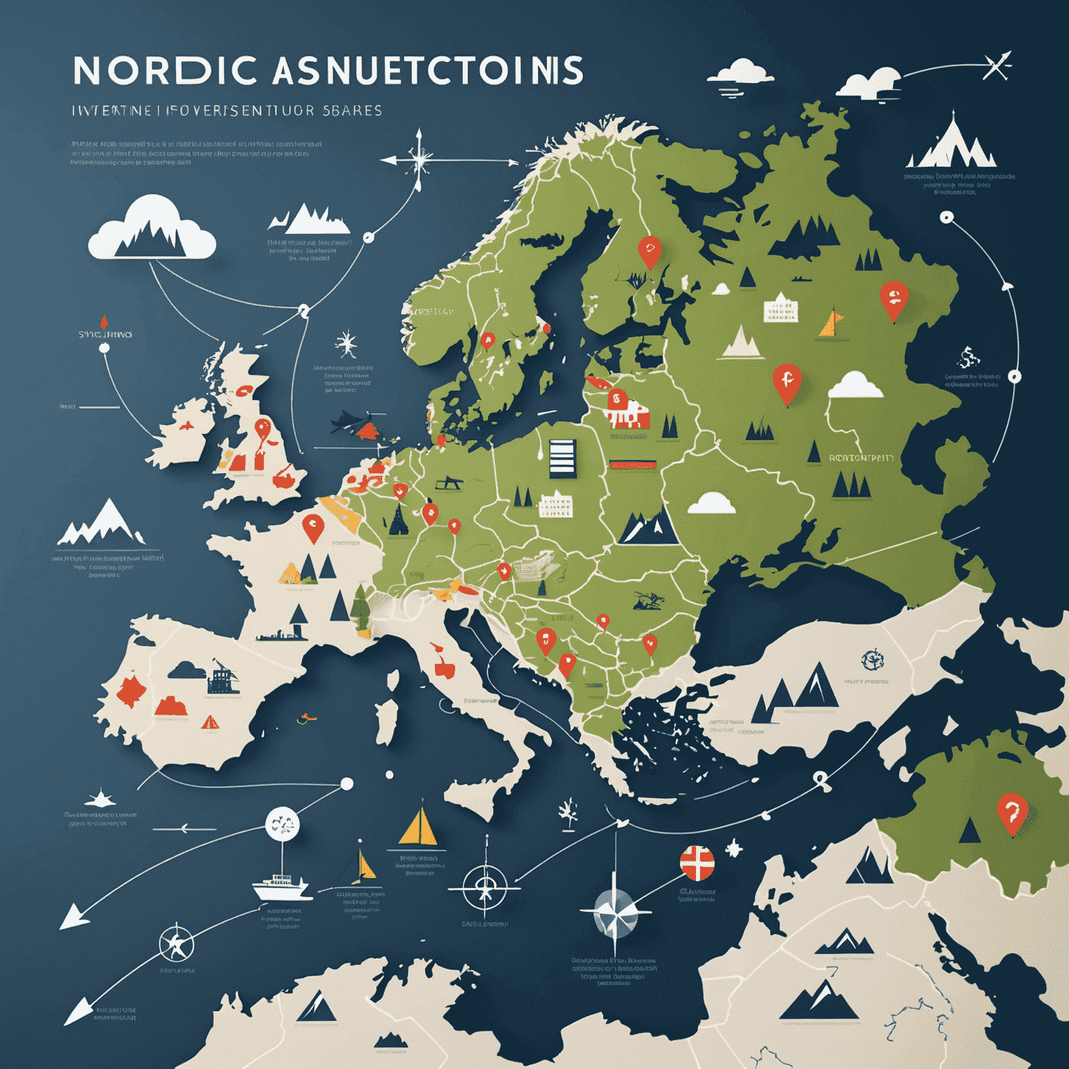 A map of Nordic countries with various investment icons and arrows showing interconnections between markets